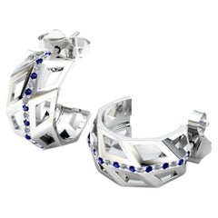 Blue Sapphire White Diamond Elegant White 18K Gold Earrings for Her for Him