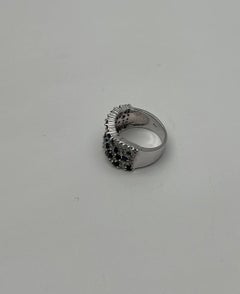 Blue Sapphire & White Diamond Pave Cluster Set 14K White Gold Statement Ring