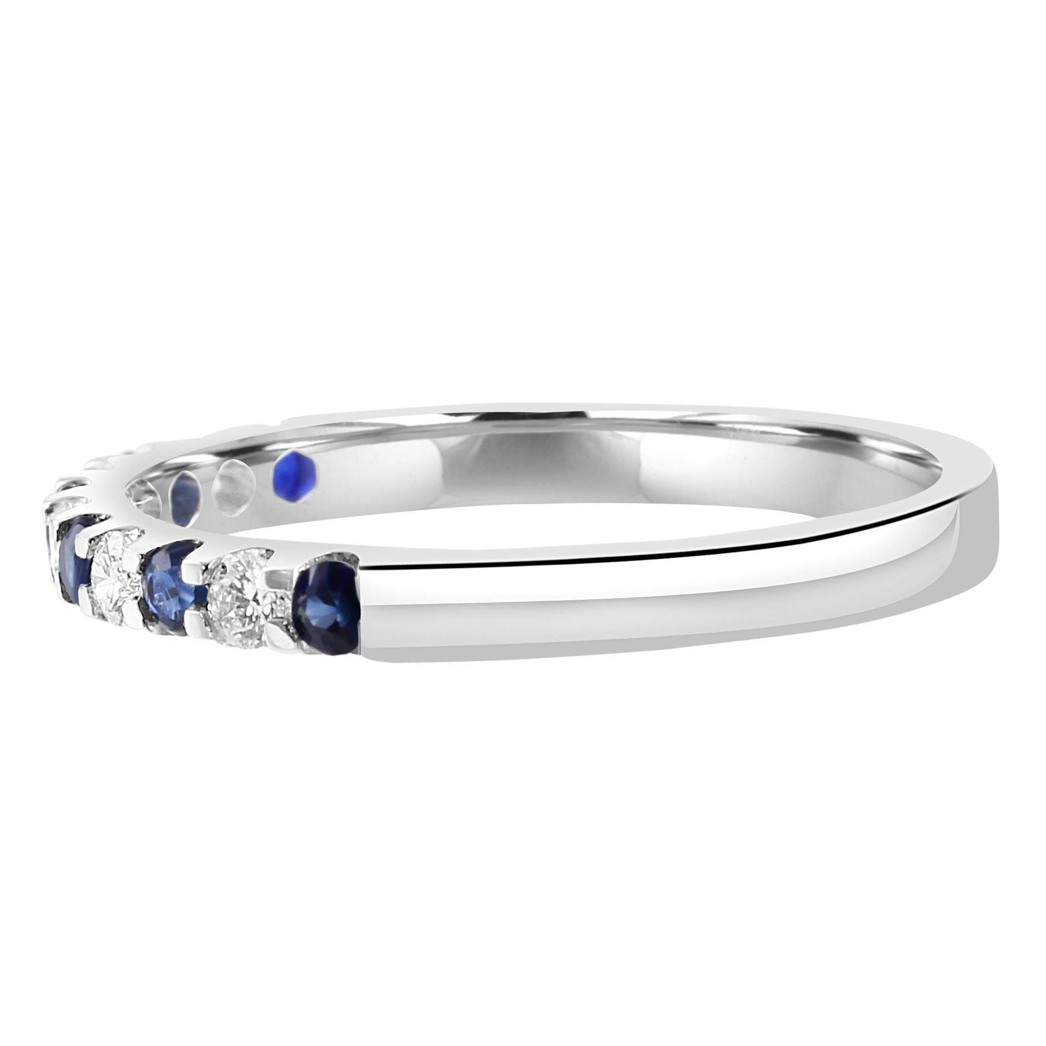 For Sale:  Blue Sapphire White Diamond Round 18K White Gold 11 Stone Engagement Band Ring 3