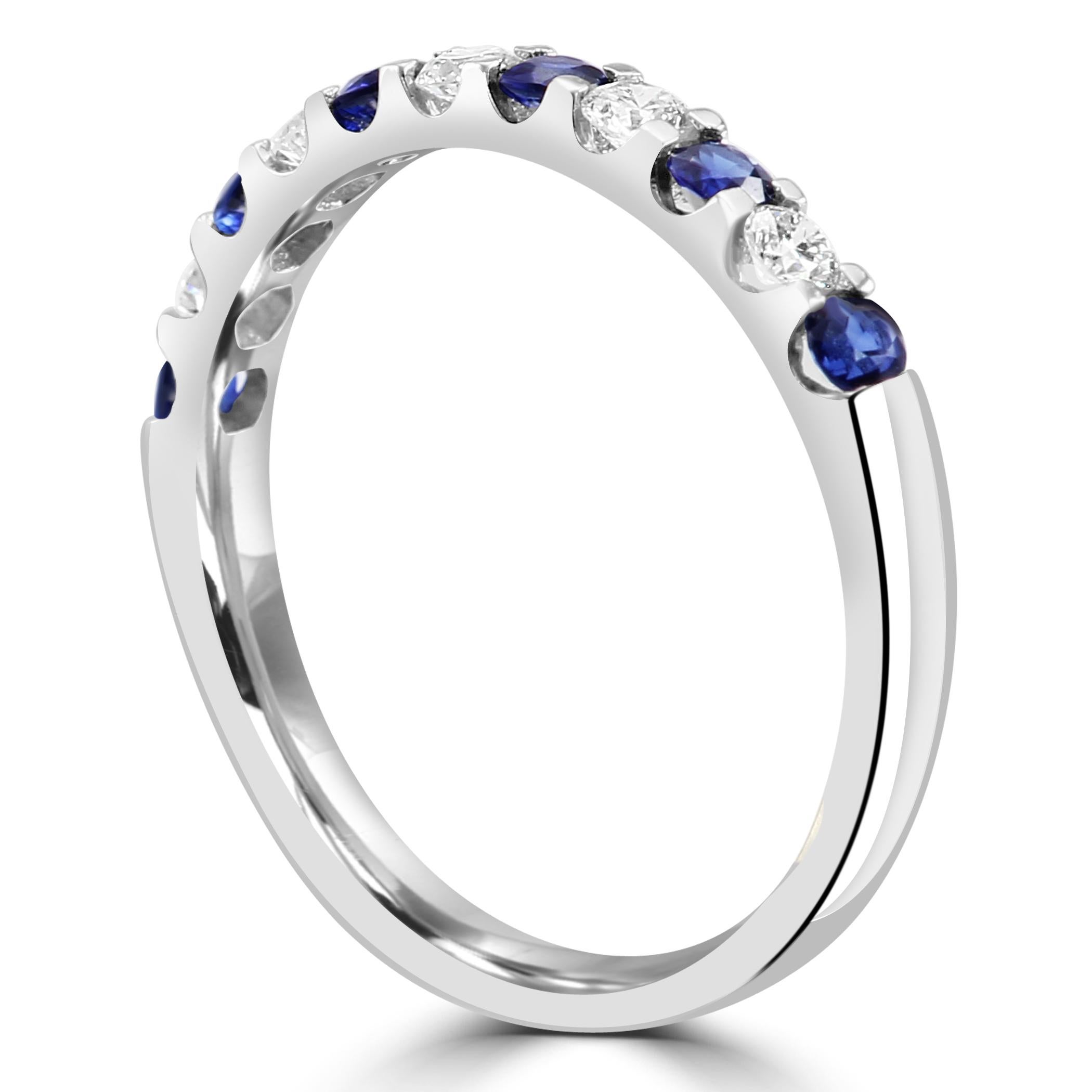 En vente :  Bague de fiançailles à 11 pierres en or blanc 18 carats avec saphirs bleus et diamants blancs 5