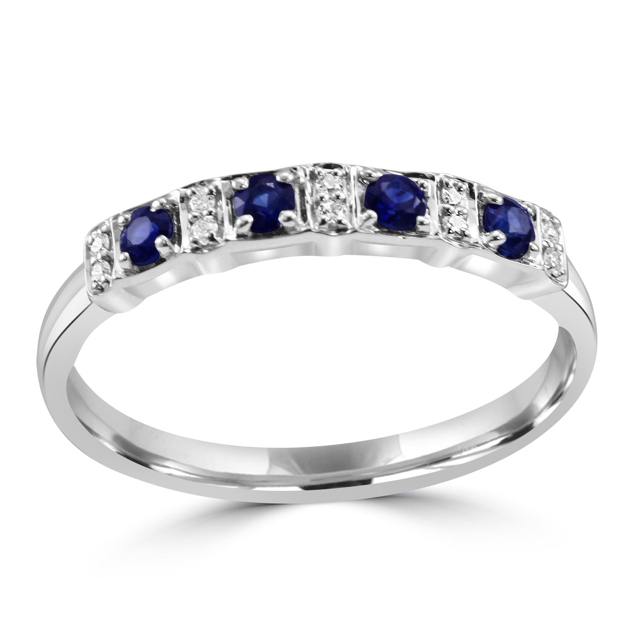 En vente :  Bague de fiançailles à la mode en or blanc 18 carats avec saphir bleu et diamant blanc rond 2