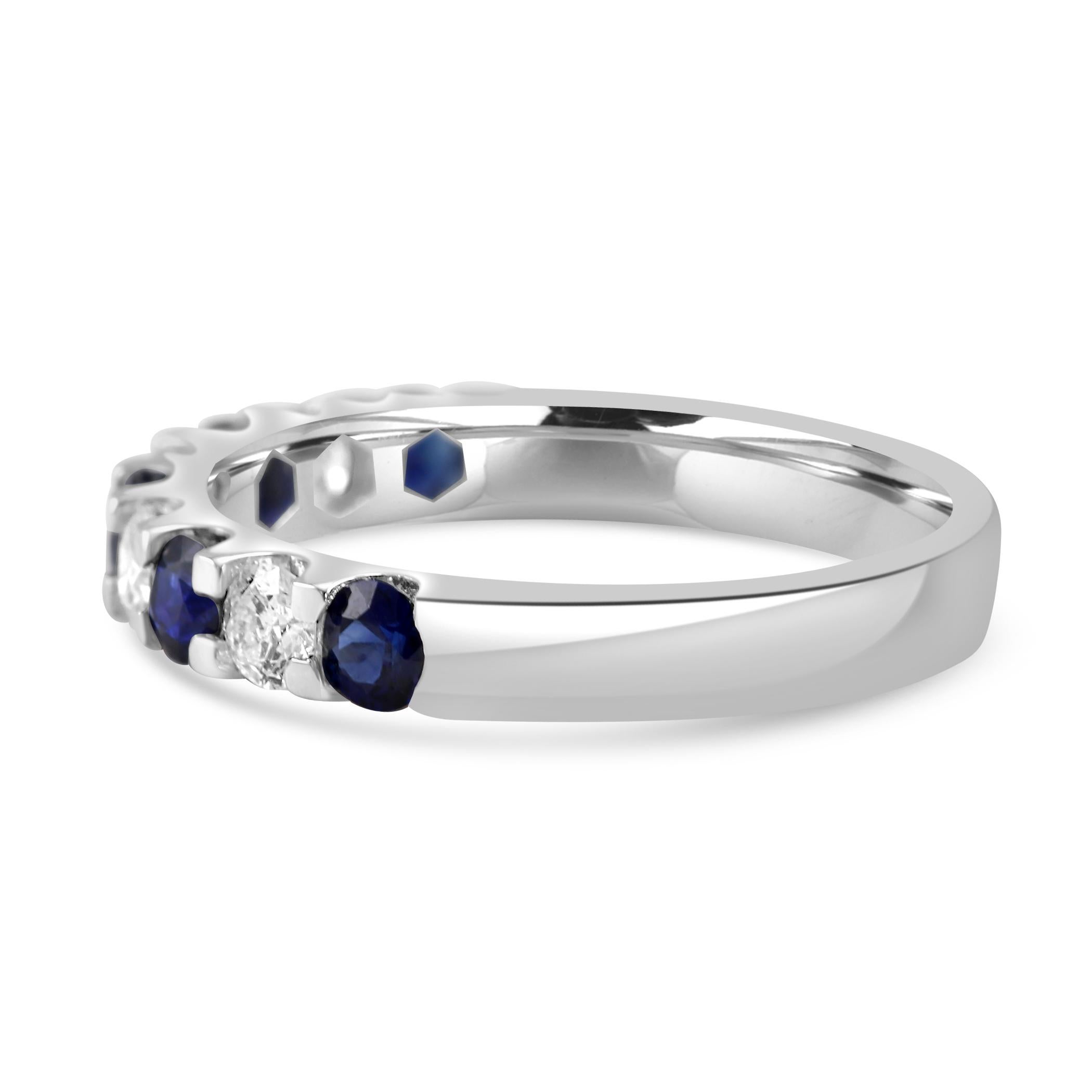 For Sale:  Blue Sapphire White Diamond Round 18K White Gold Fashion Engagement Band Ring 3