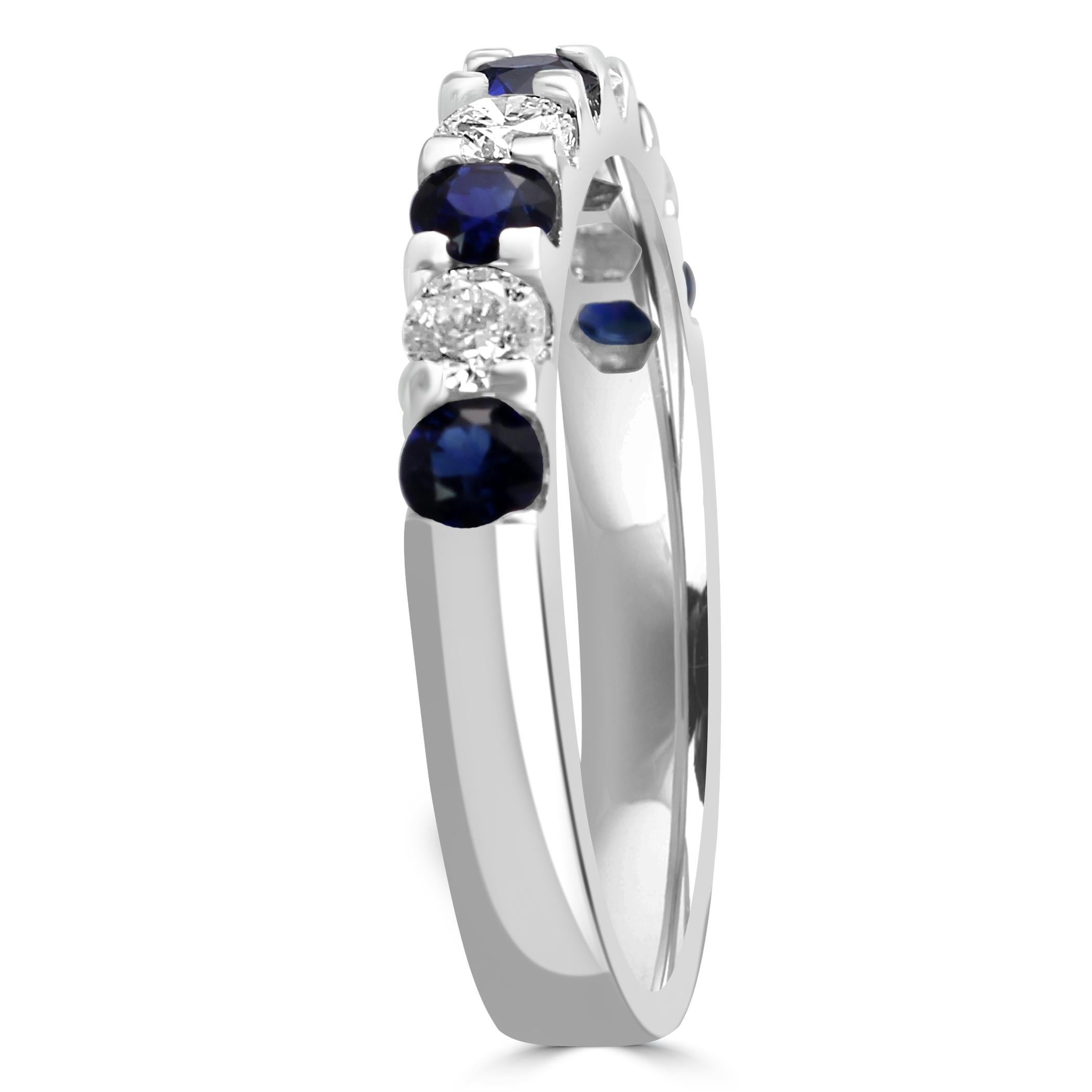 For Sale:  Blue Sapphire White Diamond Round 18K White Gold Fashion Engagement Band Ring 4