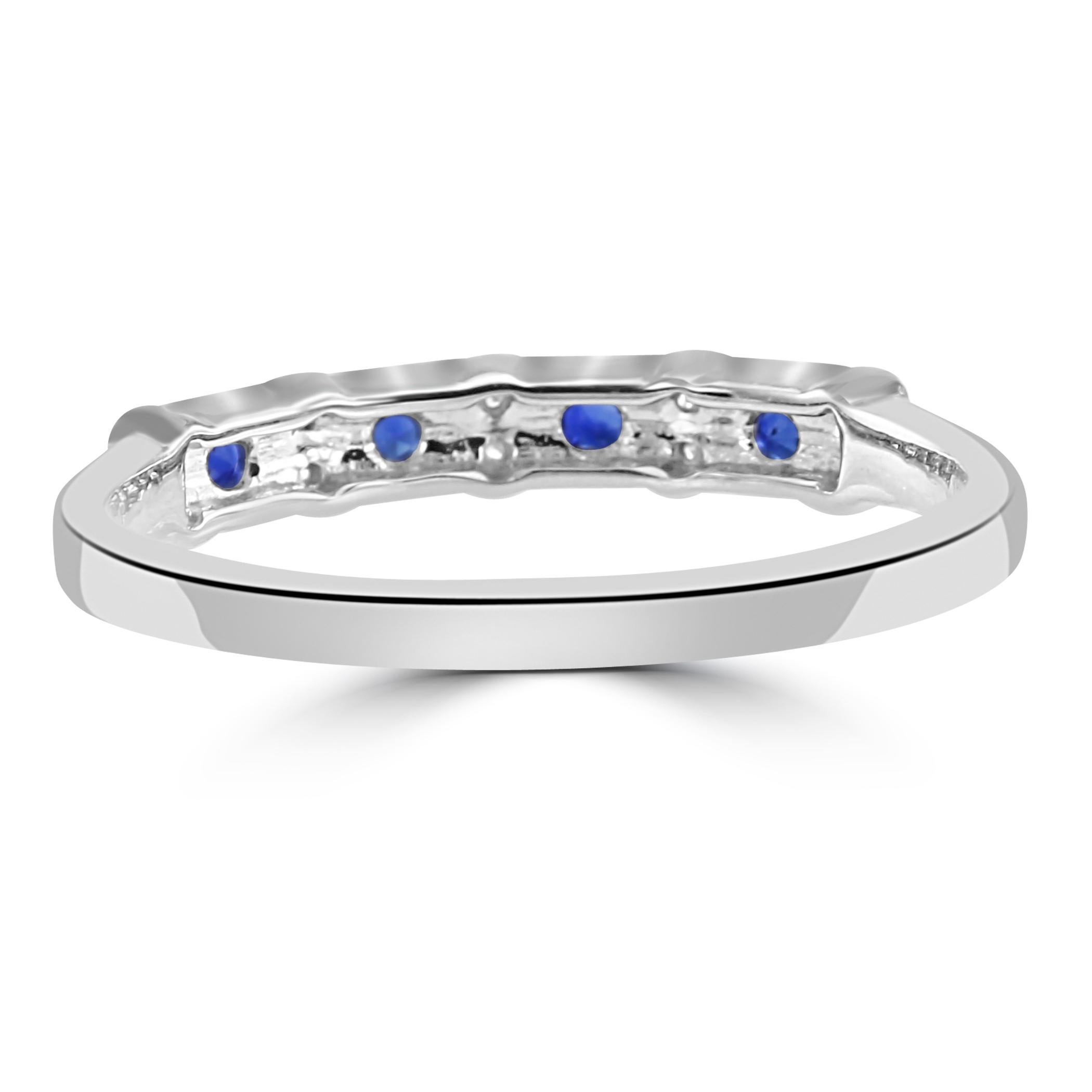 For Sale:  Blue Sapphire White Diamond Round 18K White Gold Fashion Engagement Band Ring 7