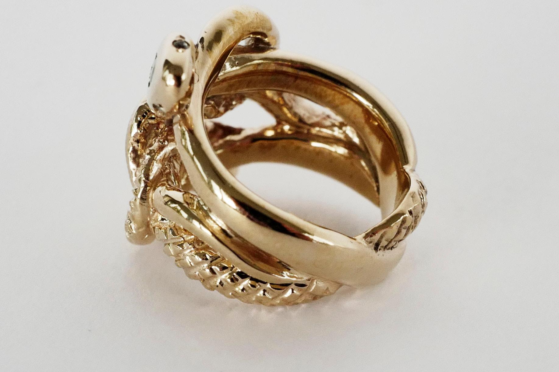 Blauer Saphir Weißer Diamant Schlangenring Rubin viktorianischer Stil Doppelkopf Bronze im Angebot 6