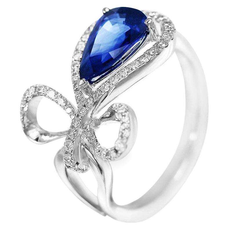 Blue Sapphire White Diamond White 18 Karat Gold Modern Every Day Precious Ring