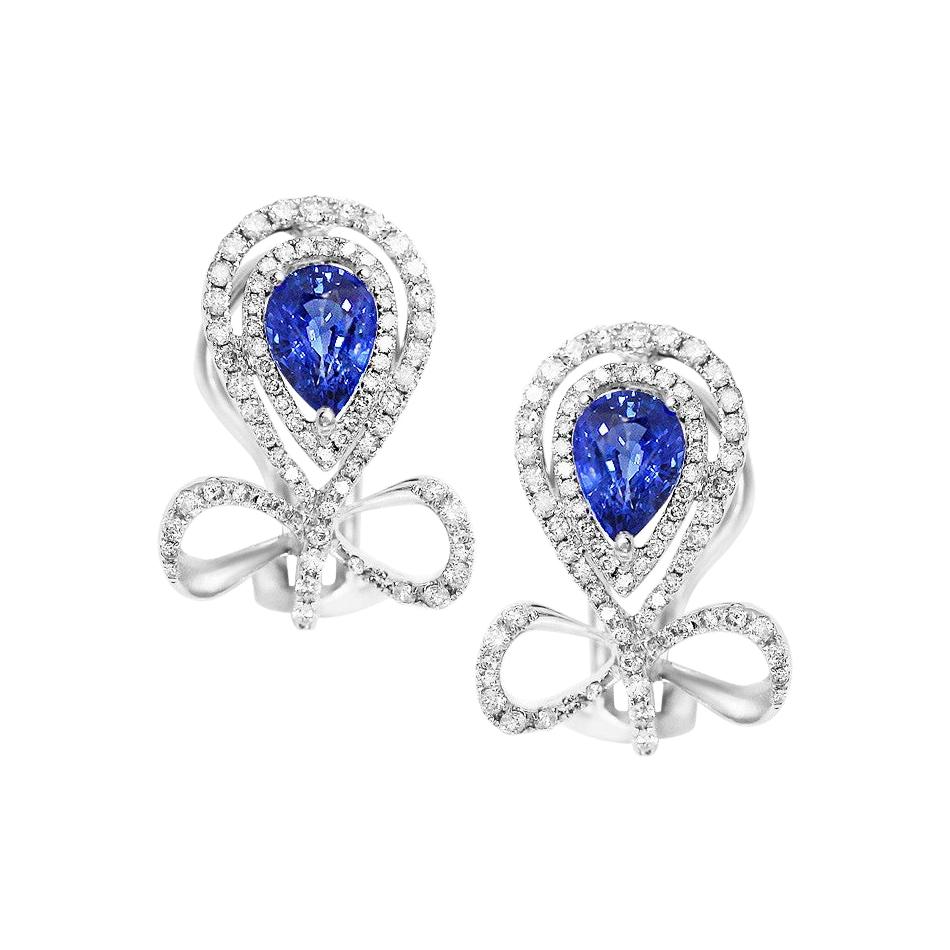 Zafiro Azul Diamante Blanco Pendientes Preciosos de Oro de 18 K Modernos para Todos los Días en venta