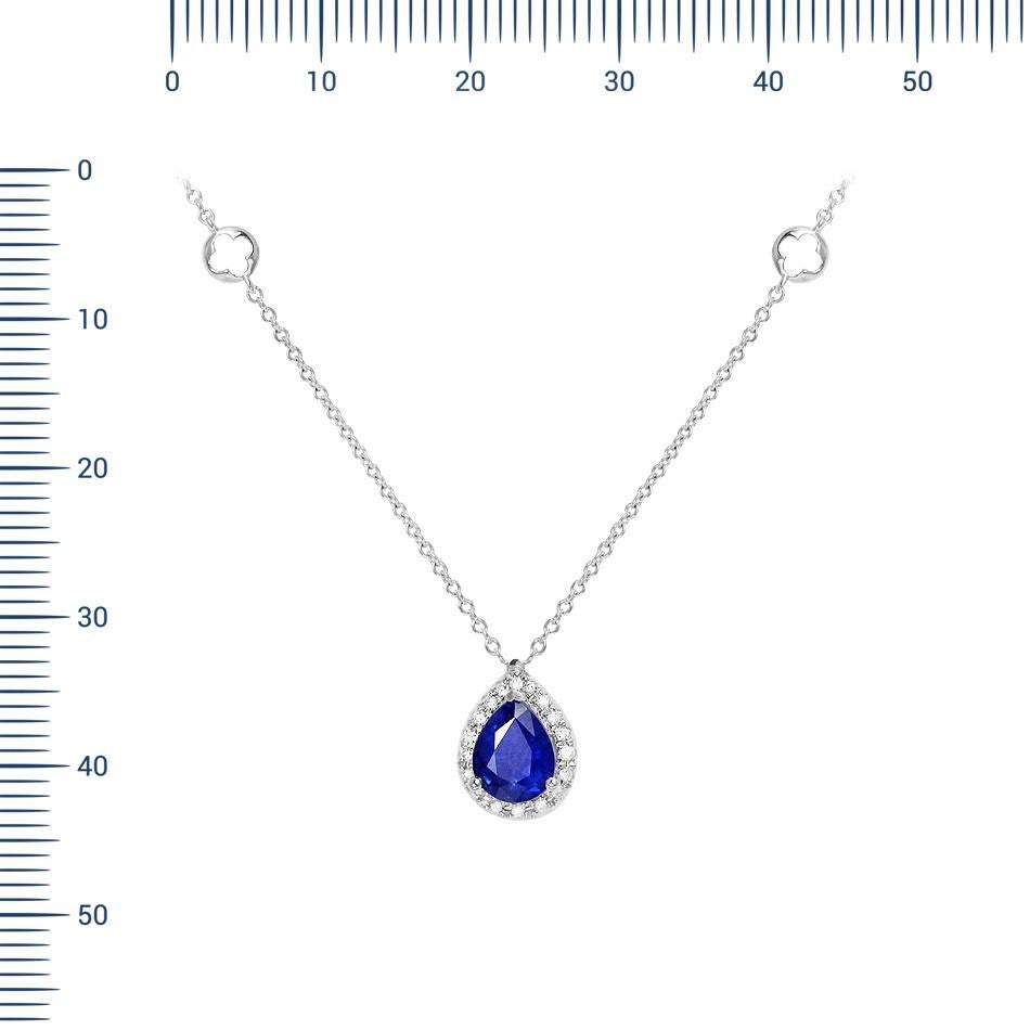 White Gold 18K Necklace (Matching Ring and Earrings Available)
Weight 3.69 gram
Size 45 
Diamond 18-Round 57-0,09-4/6A
Blue Sapphire   1-1,65 Т(3)/4A

With a heritage of ancient fine Swiss jewelry traditions, NATKINA is a Geneva based jewellery