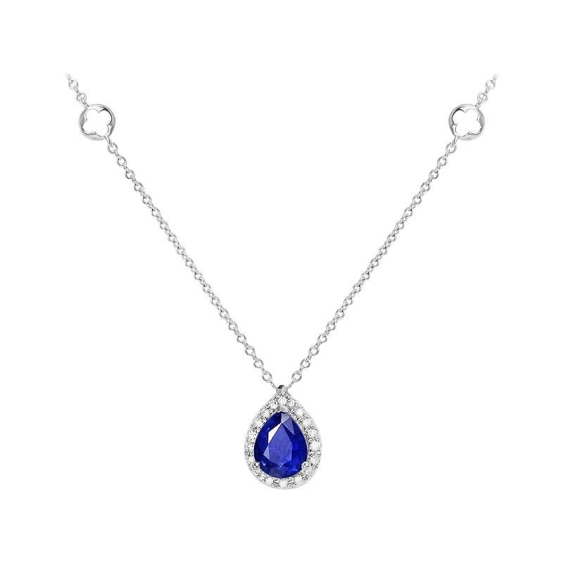 Blue Sapphire White Diamond White 18K Gold Modern Every Day Precious Necklace For Sale