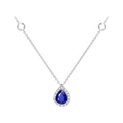 Blue Sapphire White Diamond White 18K Gold Modern Every Day Precious Necklace