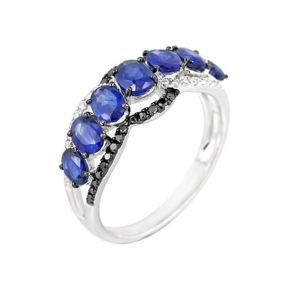 For Sale:  Blue Sapphire White Diamond White Gold Statement Ring 3