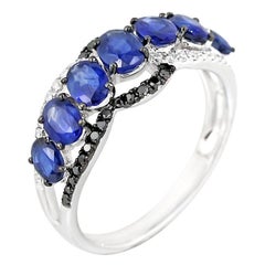 Blue Sapphire White Diamond White Gold Statement Ring