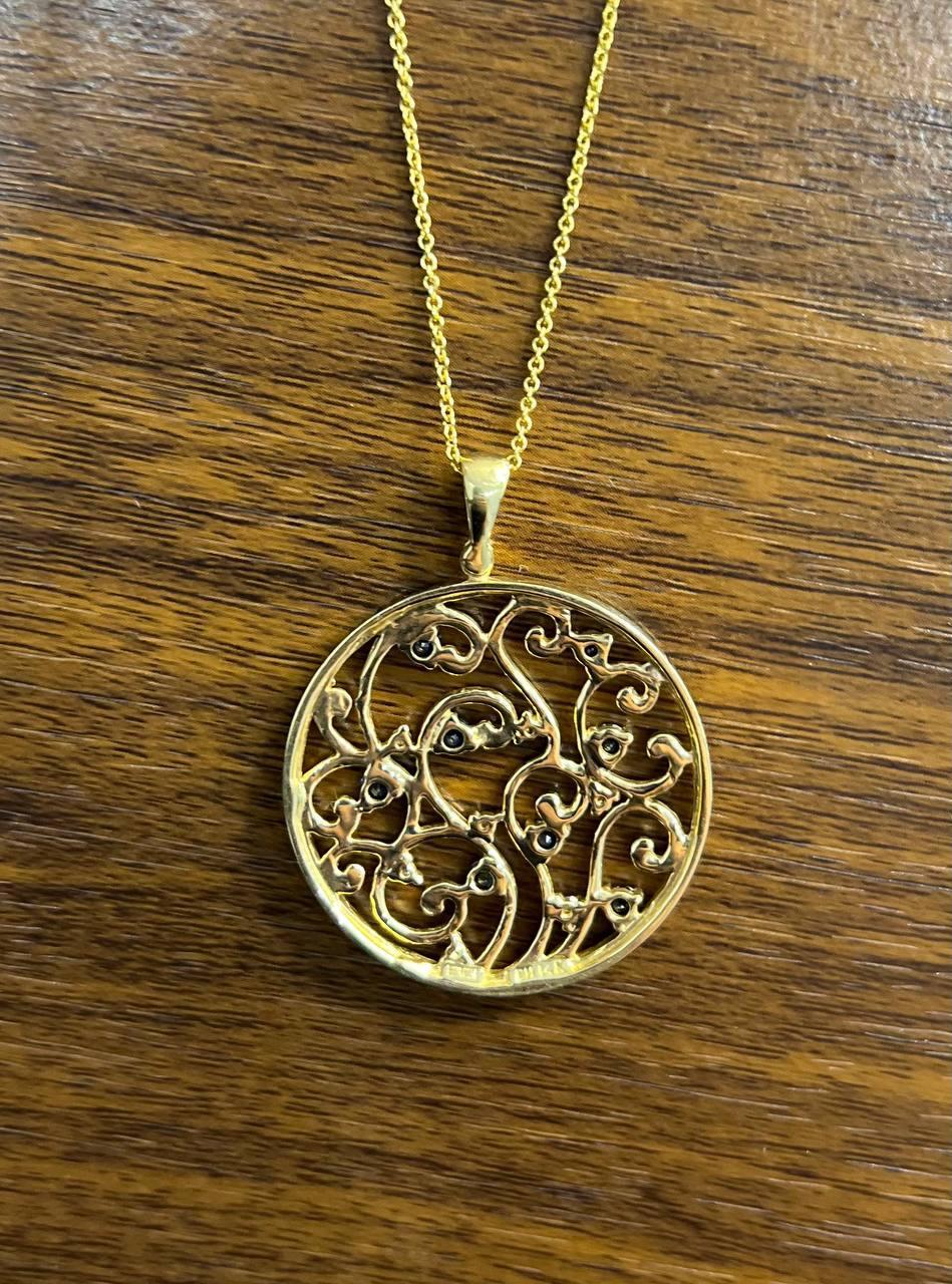 Women's Blue Sapphire White Diamonds Floral Tree Nature 14K Yellow Gold Pendant Necklace For Sale