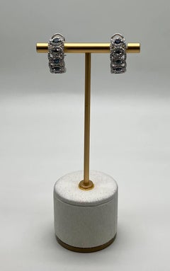 Blue Sapphire & White Diamonds Pave Halo Set 14K White Gold Statement Earrings