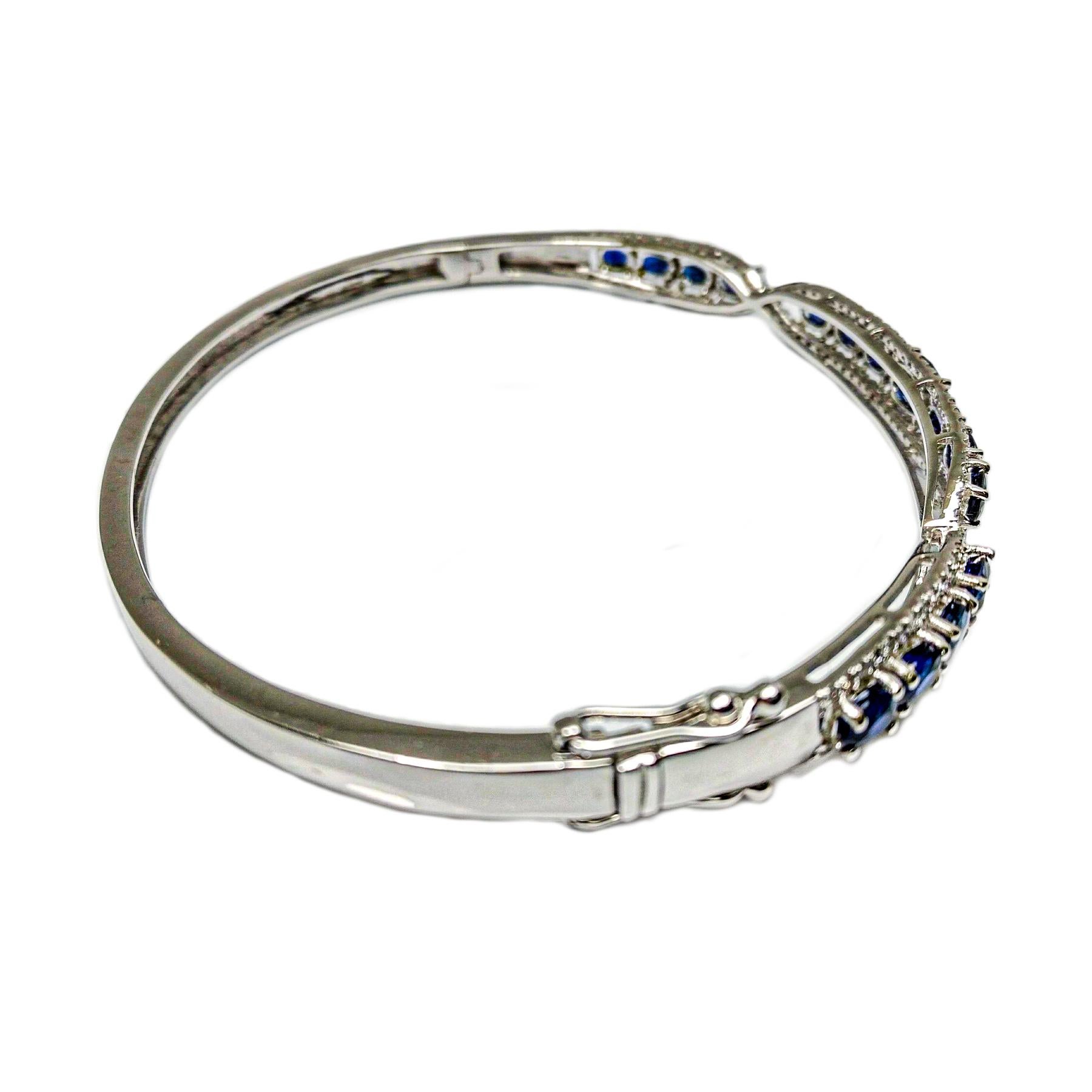 Oval Cut Blue Sapphire White Gold Bangle/Bracelet