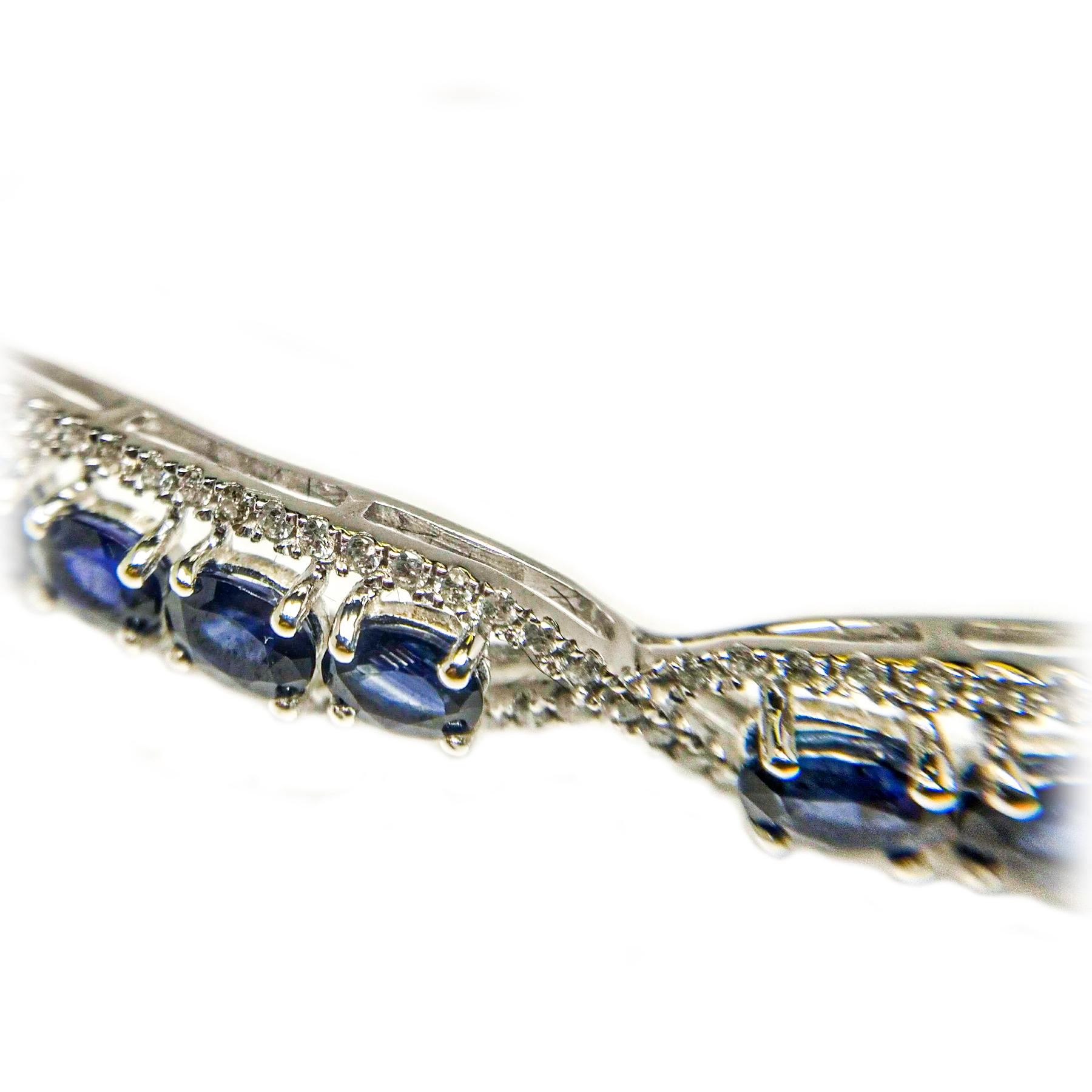 Women's or Men's Blue Sapphire White Gold Bangle/Bracelet