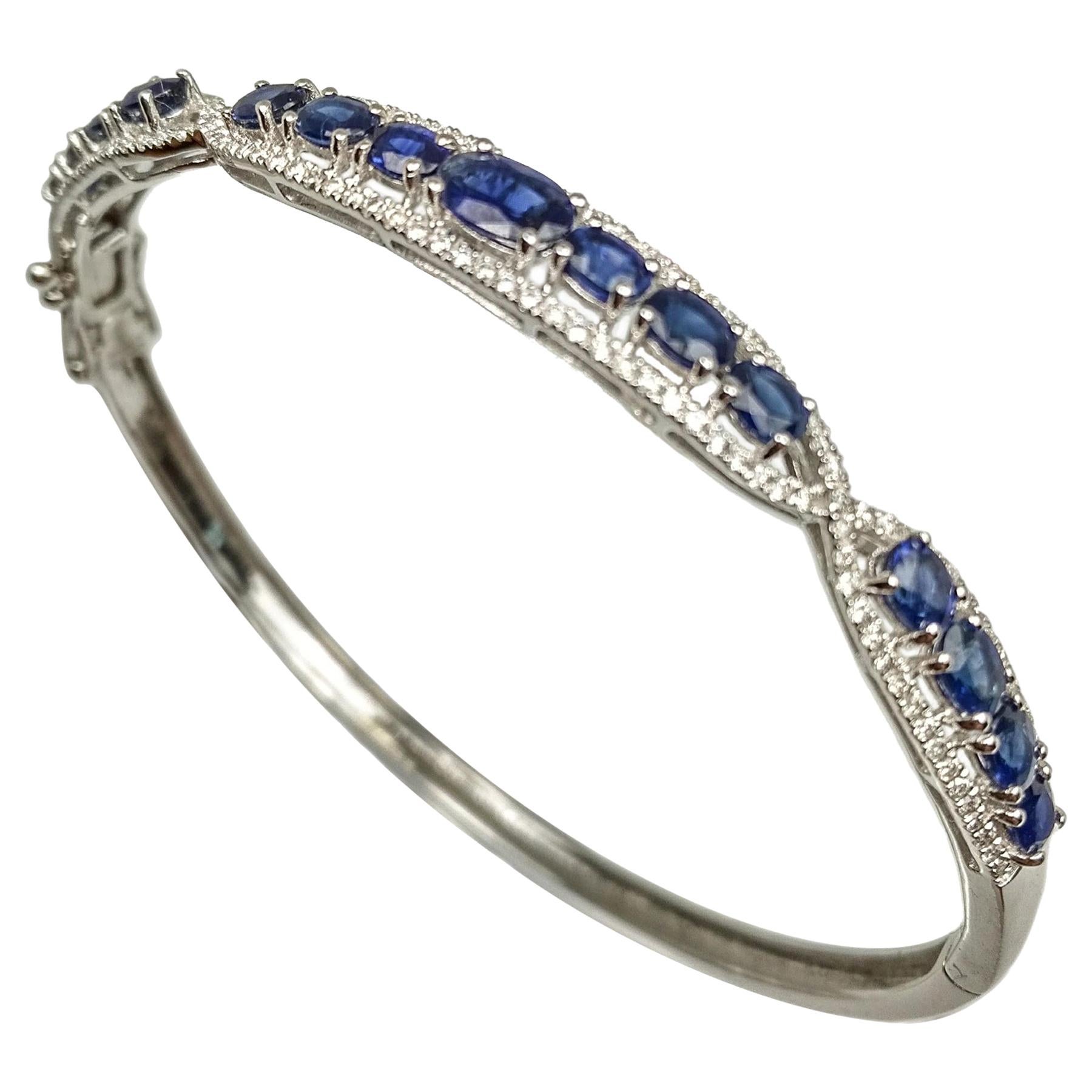 Blue Sapphire White Gold Bangle/Bracelet