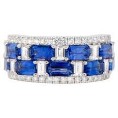 Blue Sapphire Wide Band Ring Diamonds 4.62 Carats 18K Gold