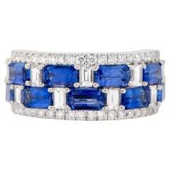 Zafiro Azul Anillo Banda Ancha Diamantes 4,62 Quilates Oro 18K