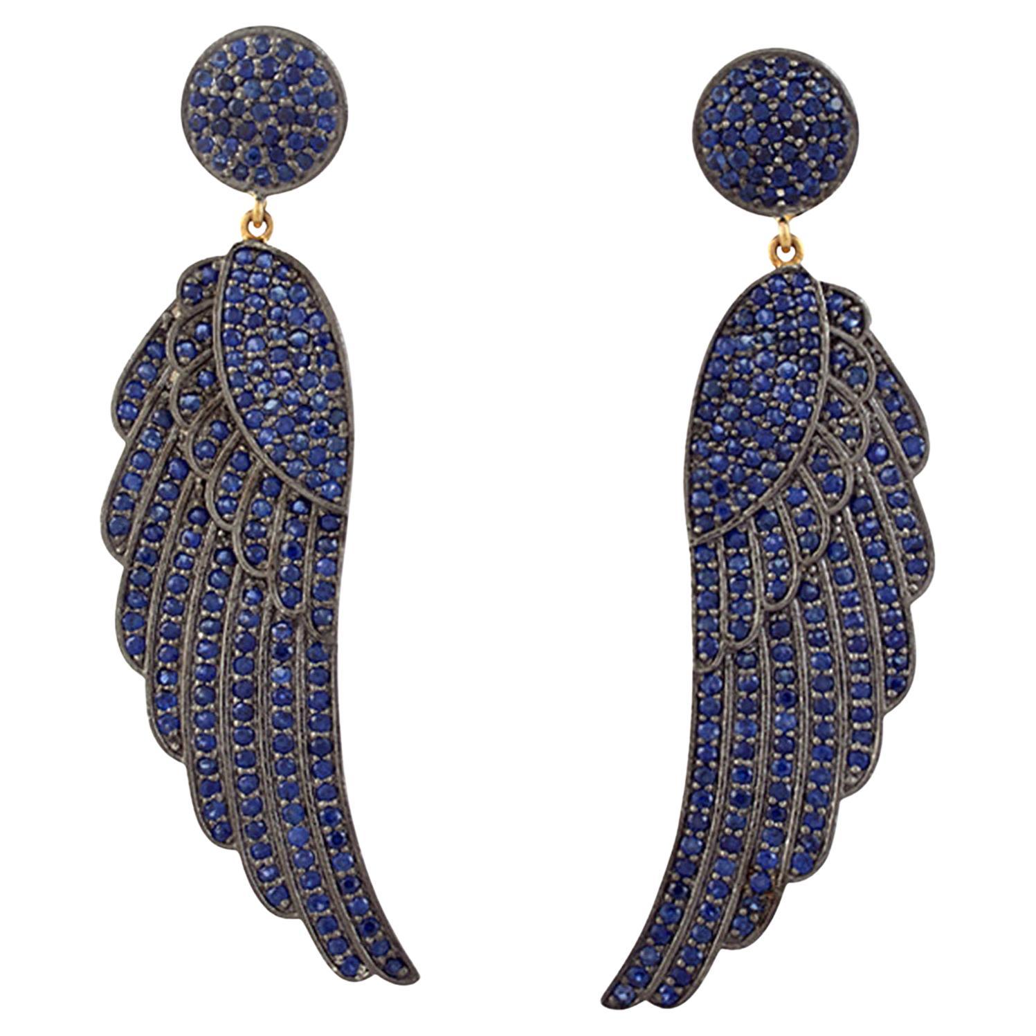 Blue Sapphire Wings Chandelier Earrings 6.9 Carats For Sale