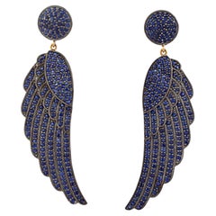 Blue Sapphire Wings Chandelier Earrings 6.9 Carats