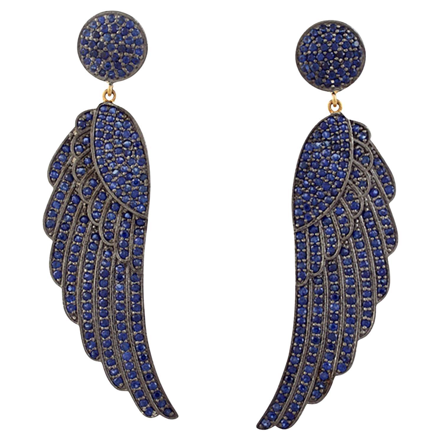 Blue Sapphire Wings Chandelier Earrings 6.9 Carats