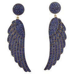Blue Sapphire Wings Dangle Earrings 6.93 Carats