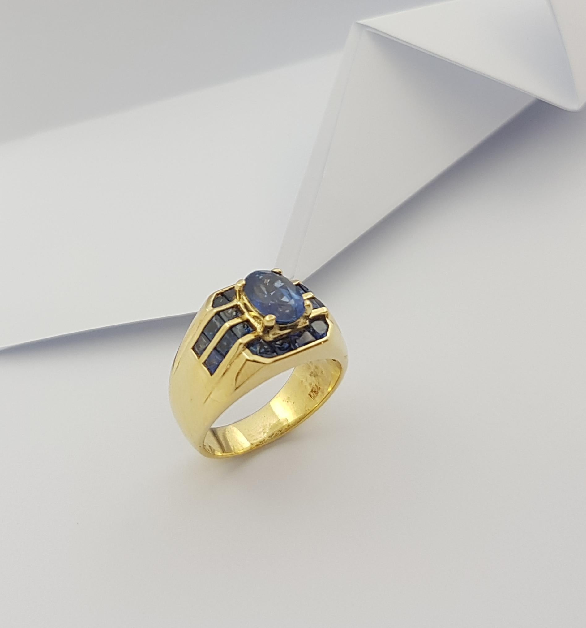 Blue Sapphire with Blue Sapphire Ring Set in 18 Karat Gold Settings For Sale 4