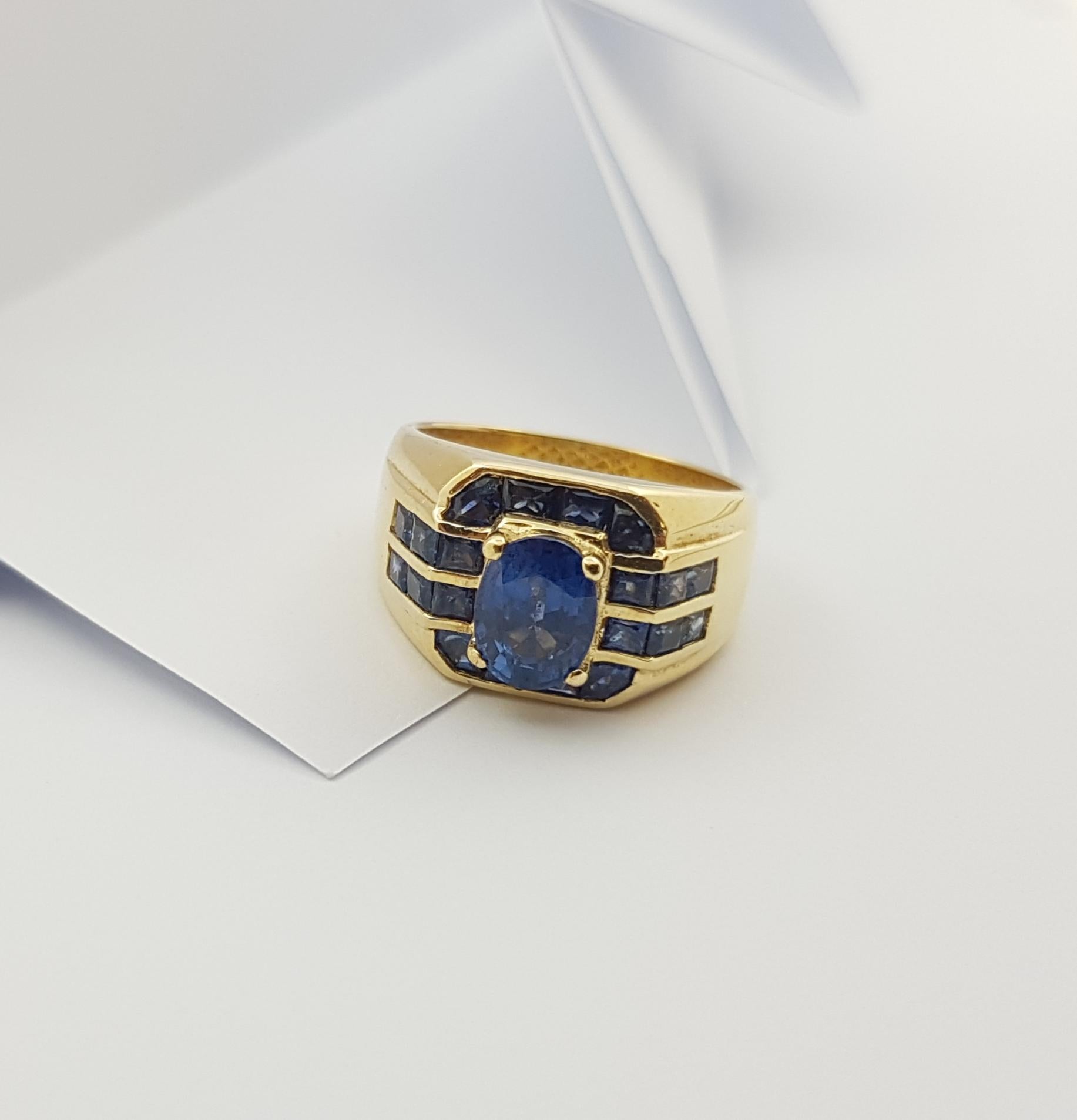 Blue Sapphire with Blue Sapphire Ring Set in 18 Karat Gold Settings For Sale 5