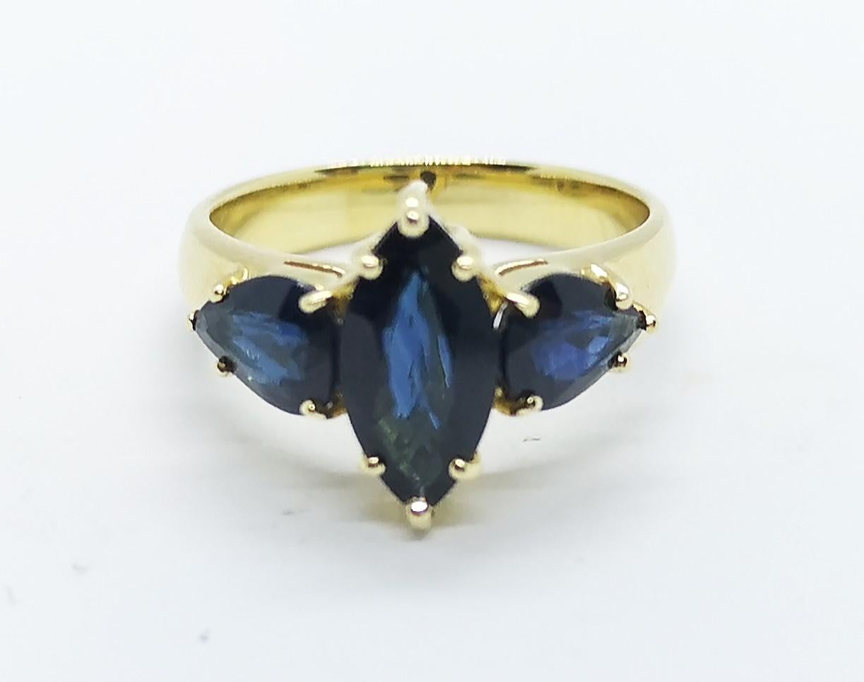 Marquise Cut Blue Sapphire with Blue Sapphire Ring Set in 18 Karat Gold Settings For Sale