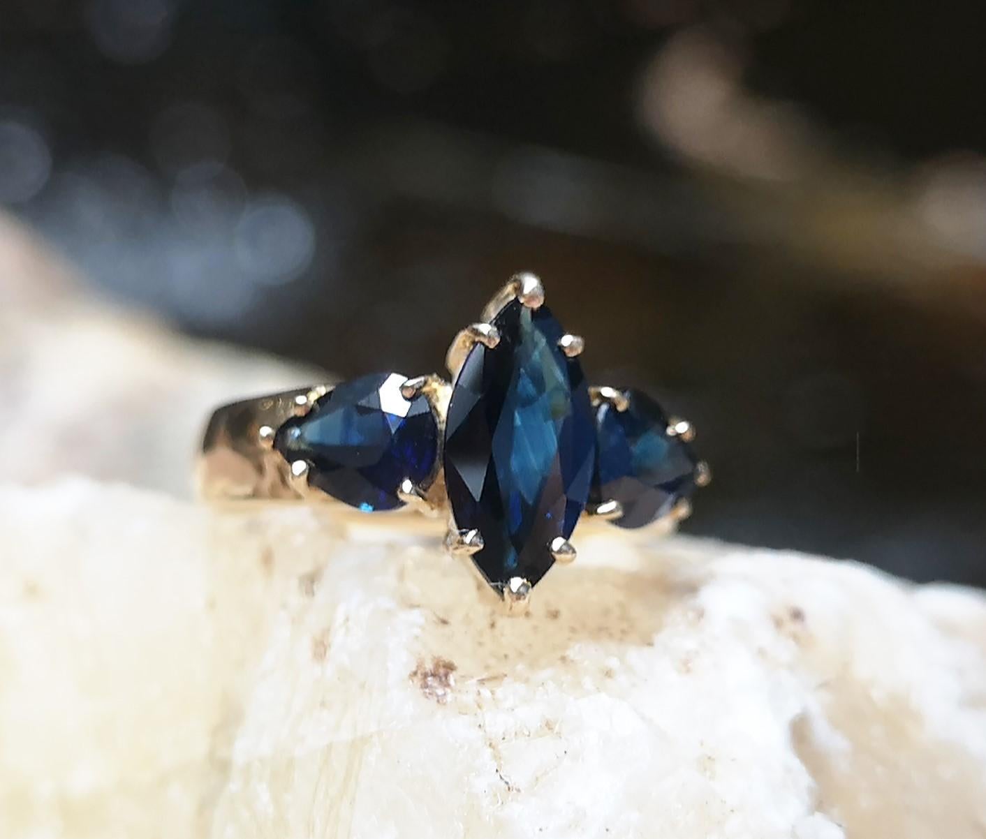 Blue Sapphire with Blue Sapphire Ring Set in 18 Karat Gold Settings For Sale 1