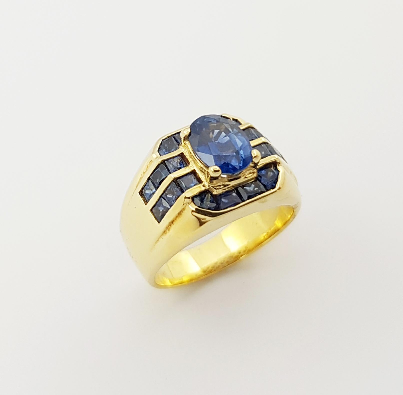 Blue Sapphire with Blue Sapphire Ring Set in 18 Karat Gold Settings For Sale 2