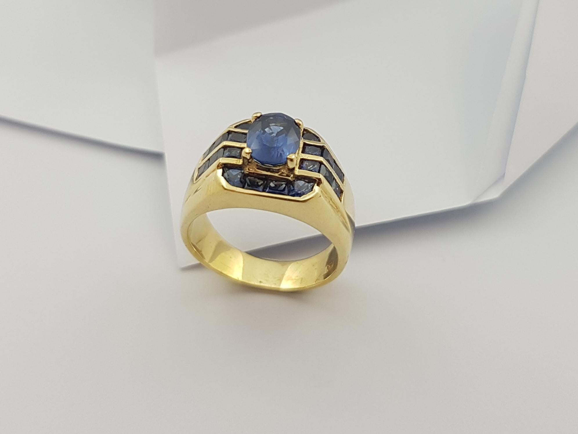 Blue Sapphire with Blue Sapphire Ring Set in 18 Karat Gold Settings For Sale 3