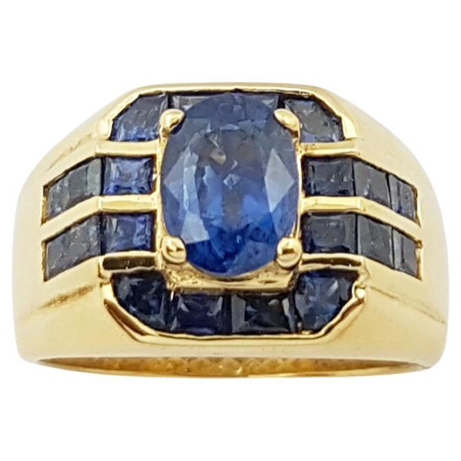 Blue Sapphire with Blue Sapphire Ring Set in 18 Karat Gold Settings For Sale