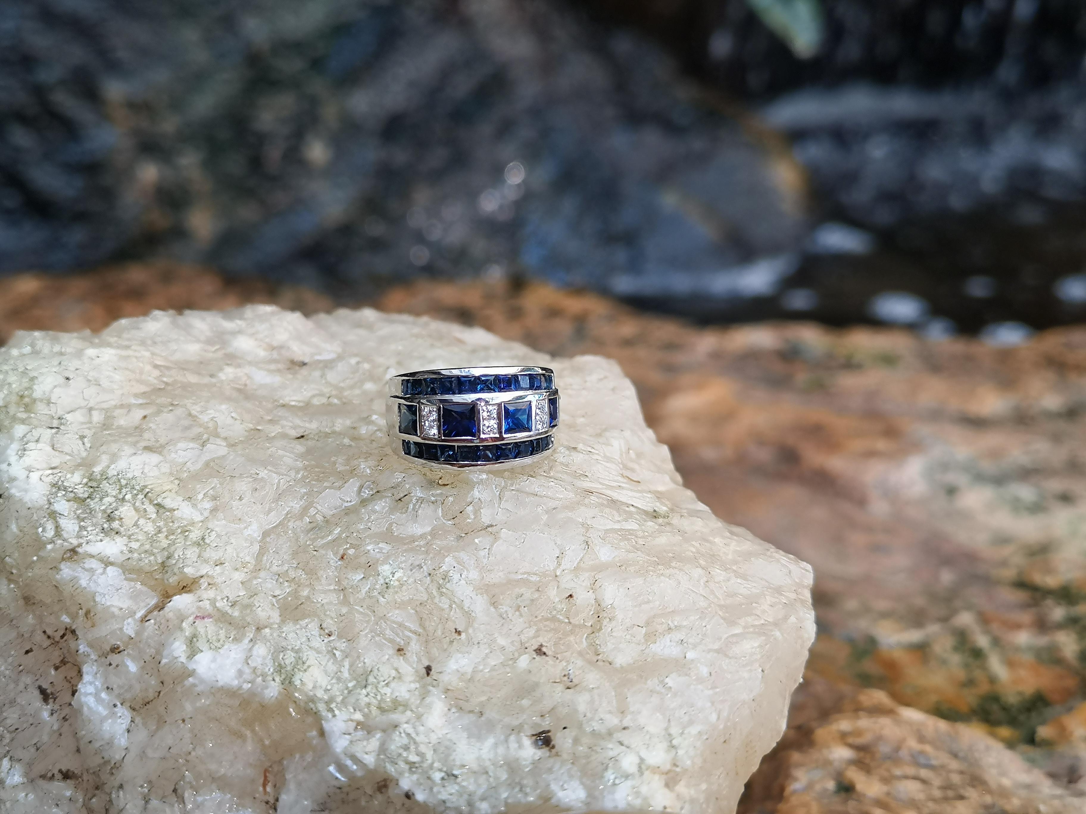 Blue Sapphire with Carat Ring Set in 18 Karat White Gold Settings For Sale 8