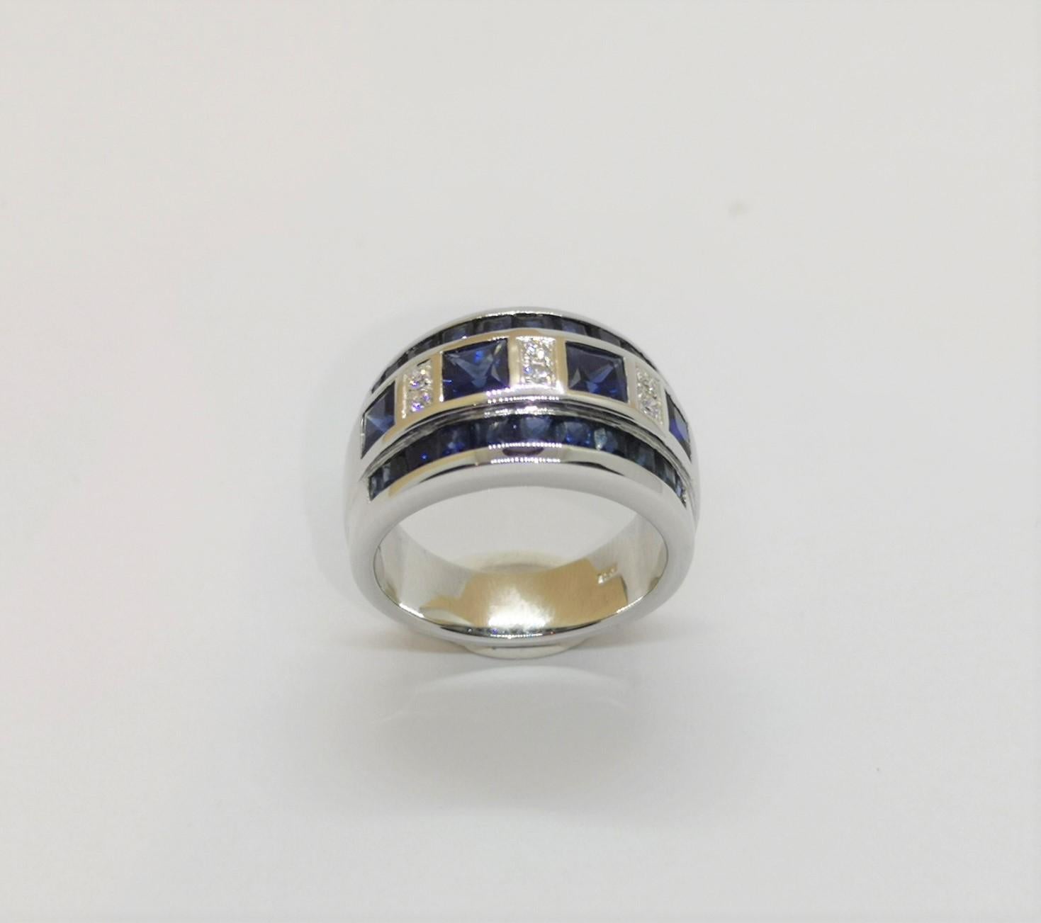 Blue Sapphire with Carat Ring Set in 18 Karat White Gold Settings For Sale 9