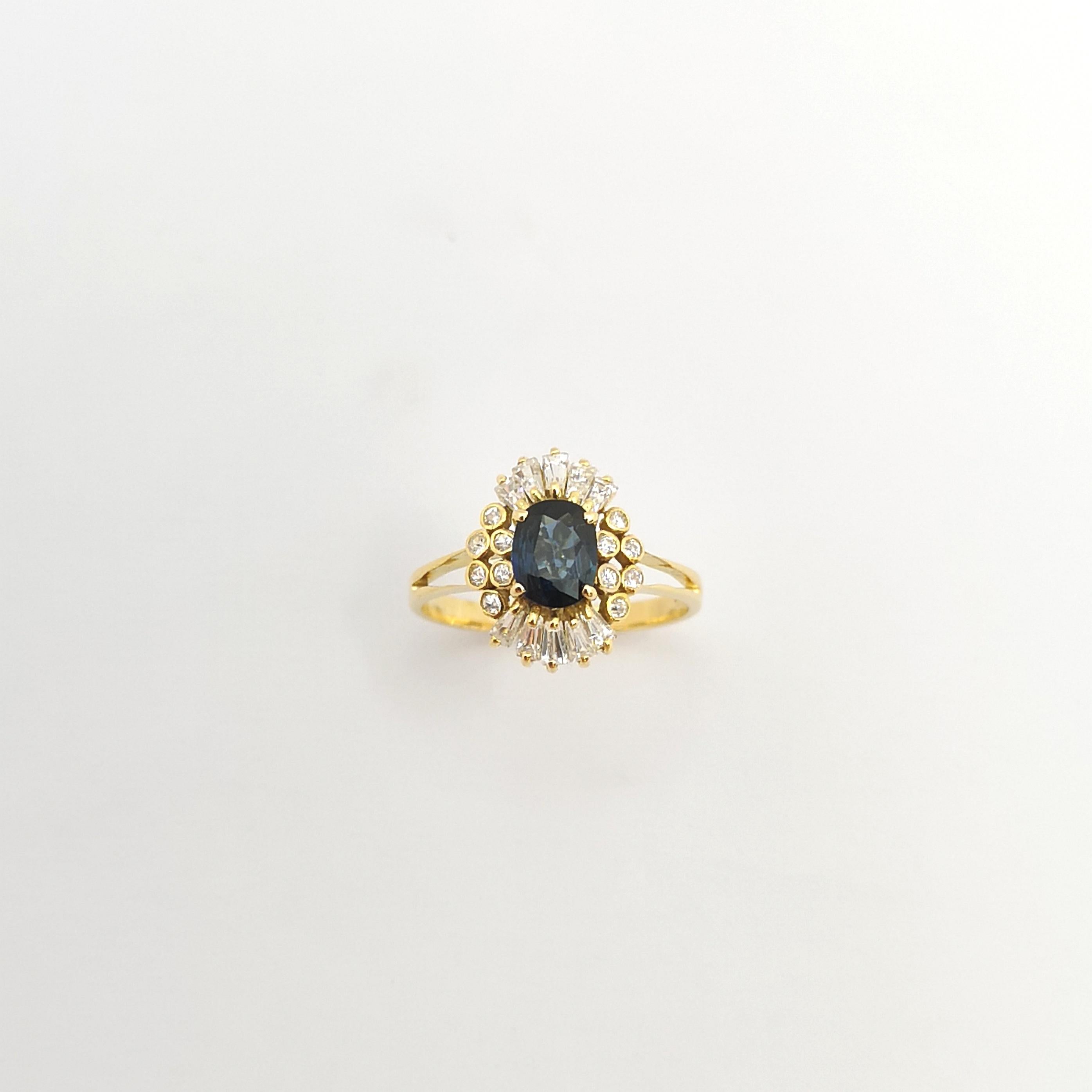 Blue Sapphire with Cubic Zirconia Ring set in 14k Gold Settings For Sale 4