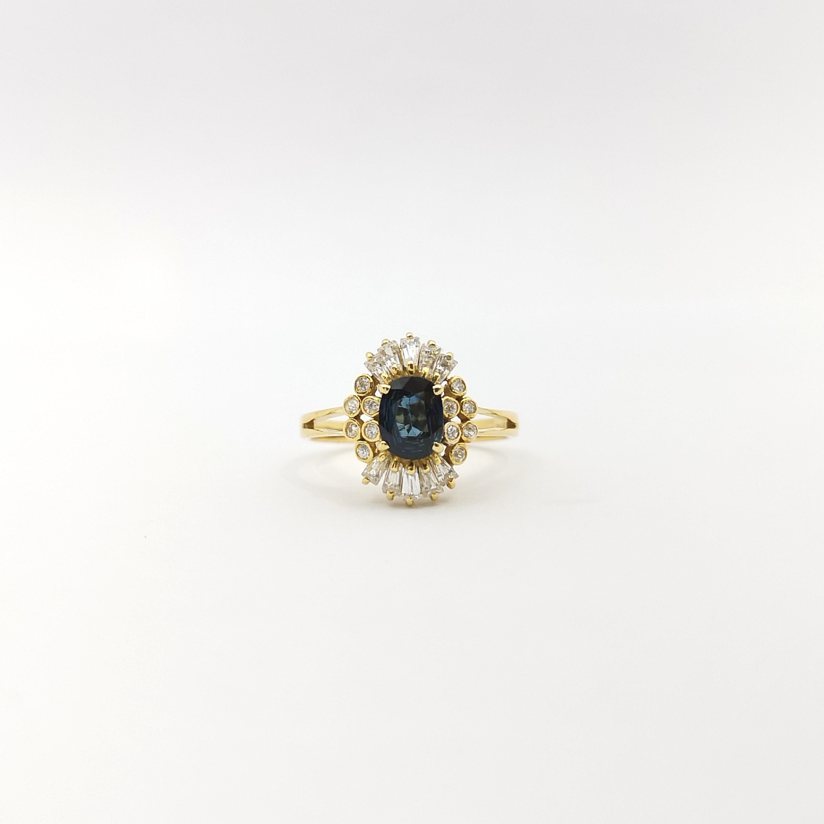 Blue Sapphire with Cubic Zirconia Ring set in 14k Gold Settings For Sale 6