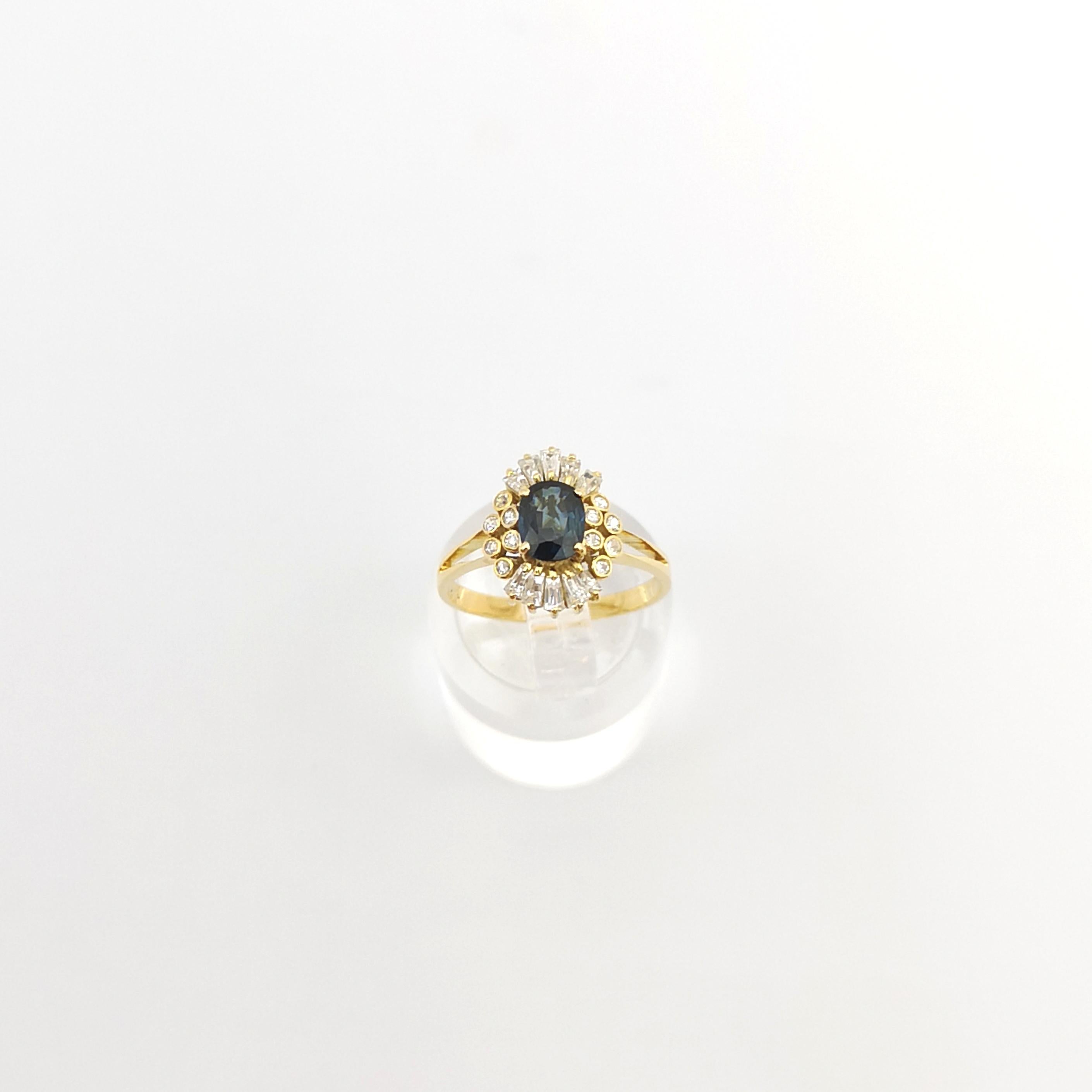 Blue Sapphire with Cubic Zirconia Ring set in 14k Gold Settings For Sale 1