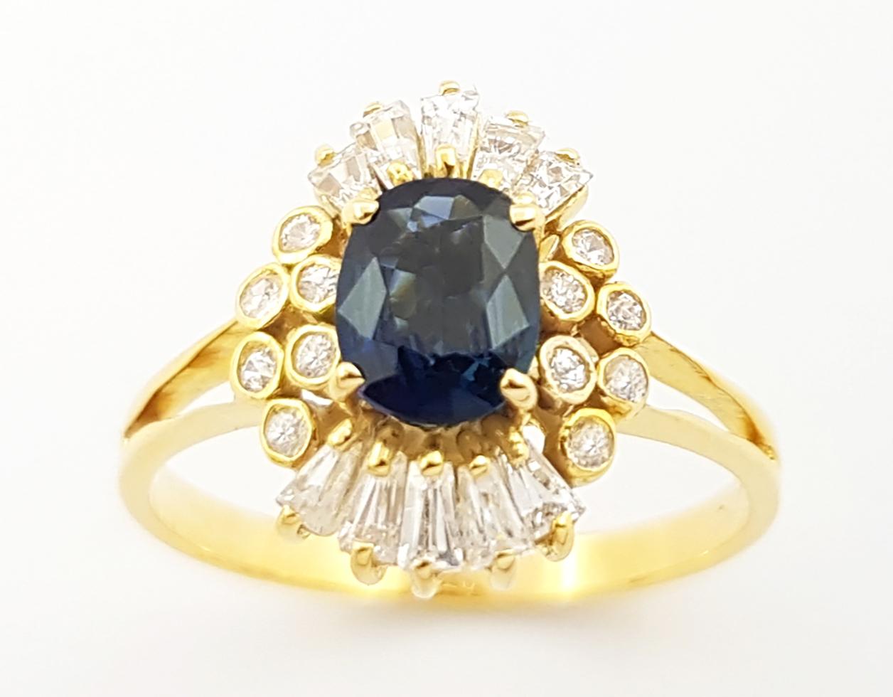 Ring aus 14 Karat Gold mit blauem Saphir und kubischem Zirkon in Ringfassung im Angebot 2