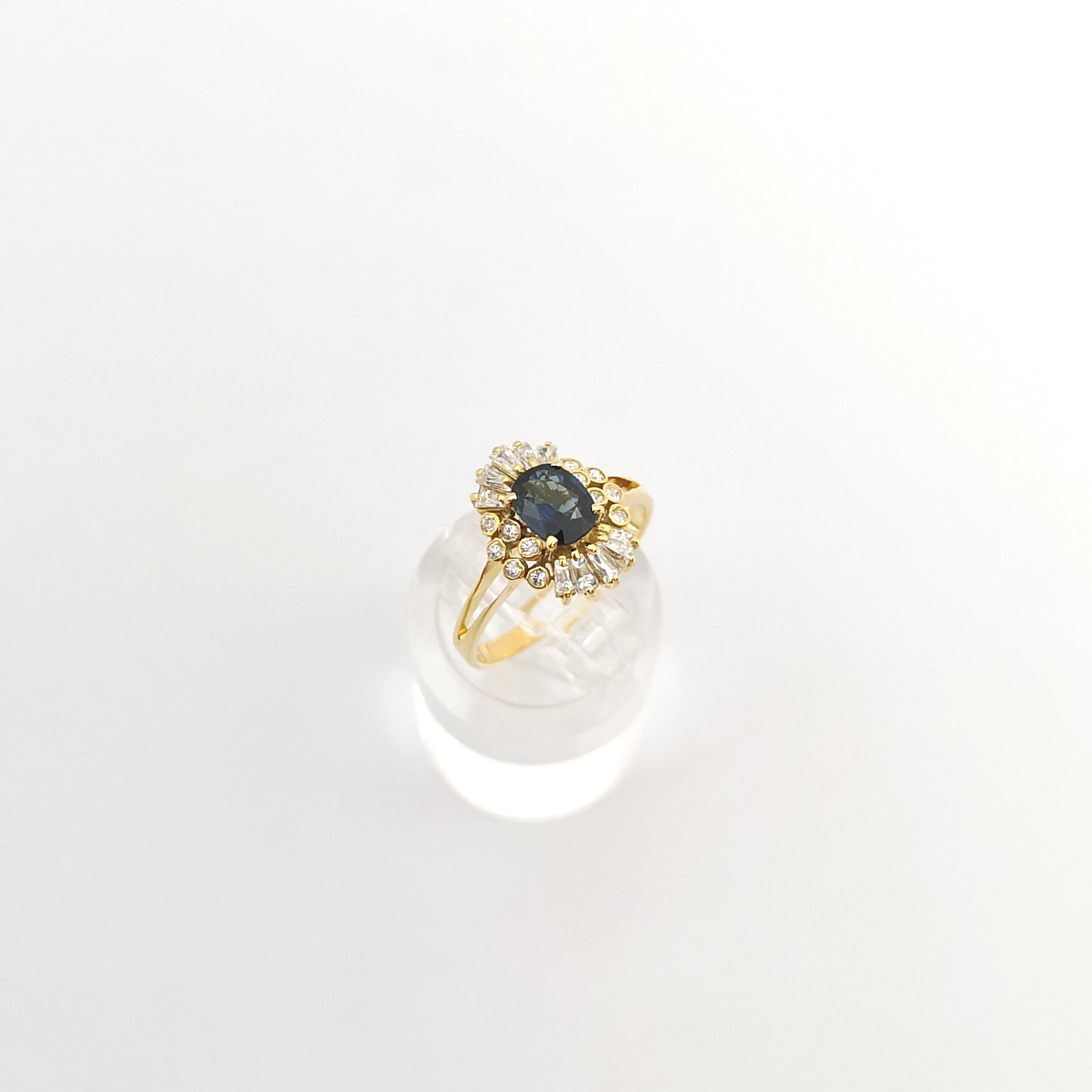Blue Sapphire with Cubic Zirconia Ring set in 14k Gold Settings For Sale 3