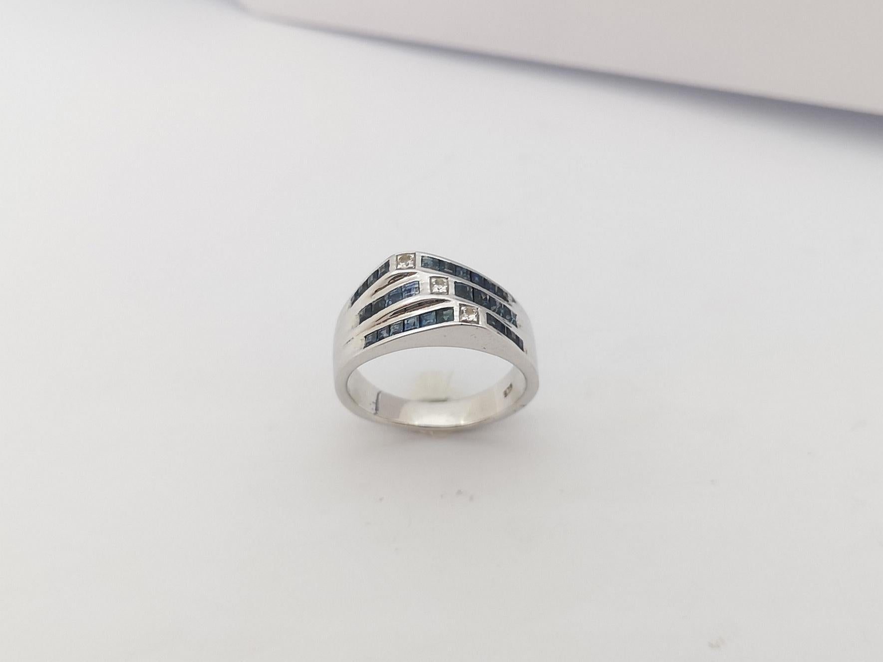 Ring mit blauem Saphir und kubischem Zirkon in Silberfassung im Angebot 8