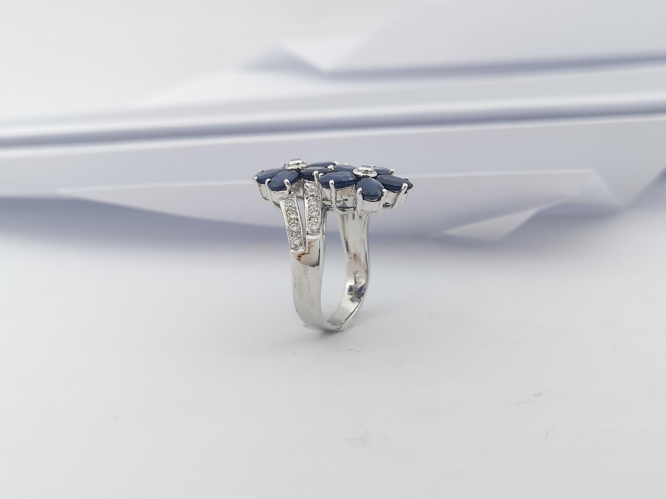 Blue Sapphire with Cubic Zirconia Ring set in Silver Settings For Sale 9