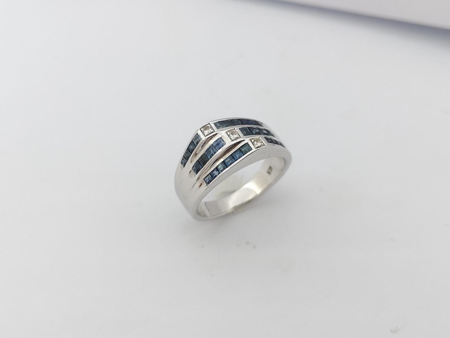 Blue Sapphire with Cubic Zirconia Ring set in Silver Settings For Sale 9