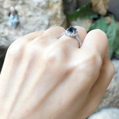 Blue Sapphire with Cubic Zirconia Ring set in Silver Settings