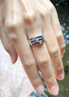 Blue Sapphire with Cubic Zirconia Ring set in Silver Settings