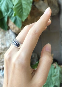 Blue Sapphire with Cubic Zirconia Ring set in Silver Settings