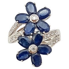 Blue Sapphire with Cubic Zirconia Ring set in Silver Settings