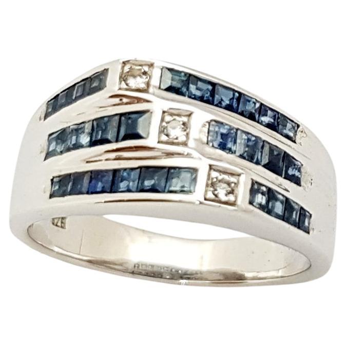 Blue Sapphire with Cubic Zirconia Ring set in Silver Settings For Sale