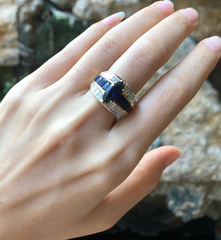 Mixed Cut Blue Sapphire with Diamond and Blue Sapphire Ring Set in 18 Karat Gold Settings For Sale